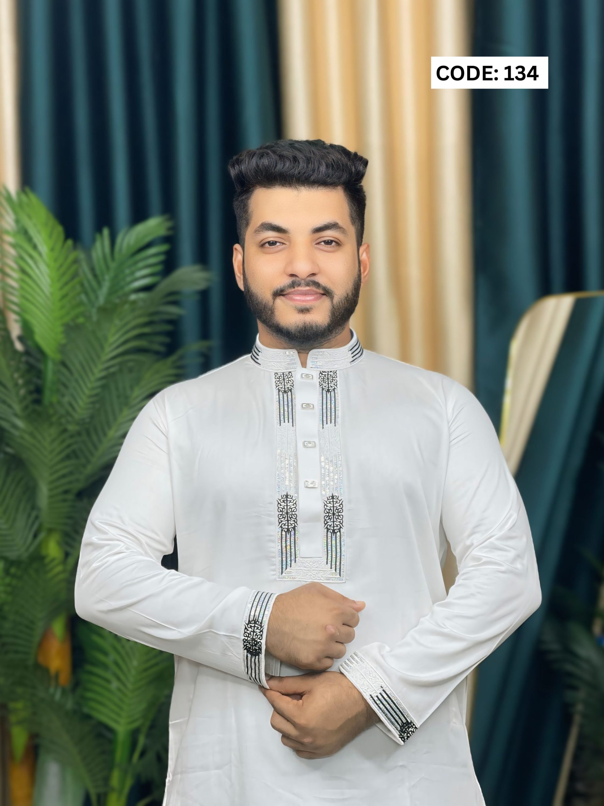 প্রিমিয়াম শাটন কটন ডাবল ডিভাইস সিকোয়েন্স এমব্রয়ডারি পাঞ্জাবি [ CODE: 134 ]