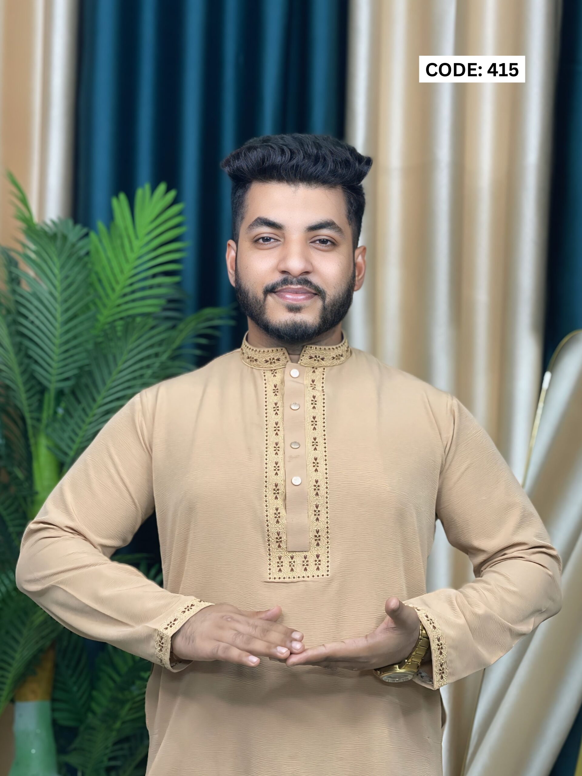 অরিজিনাল চায়না জাফরান স্টিচ পাঞ্জাবি (CODE: 415)